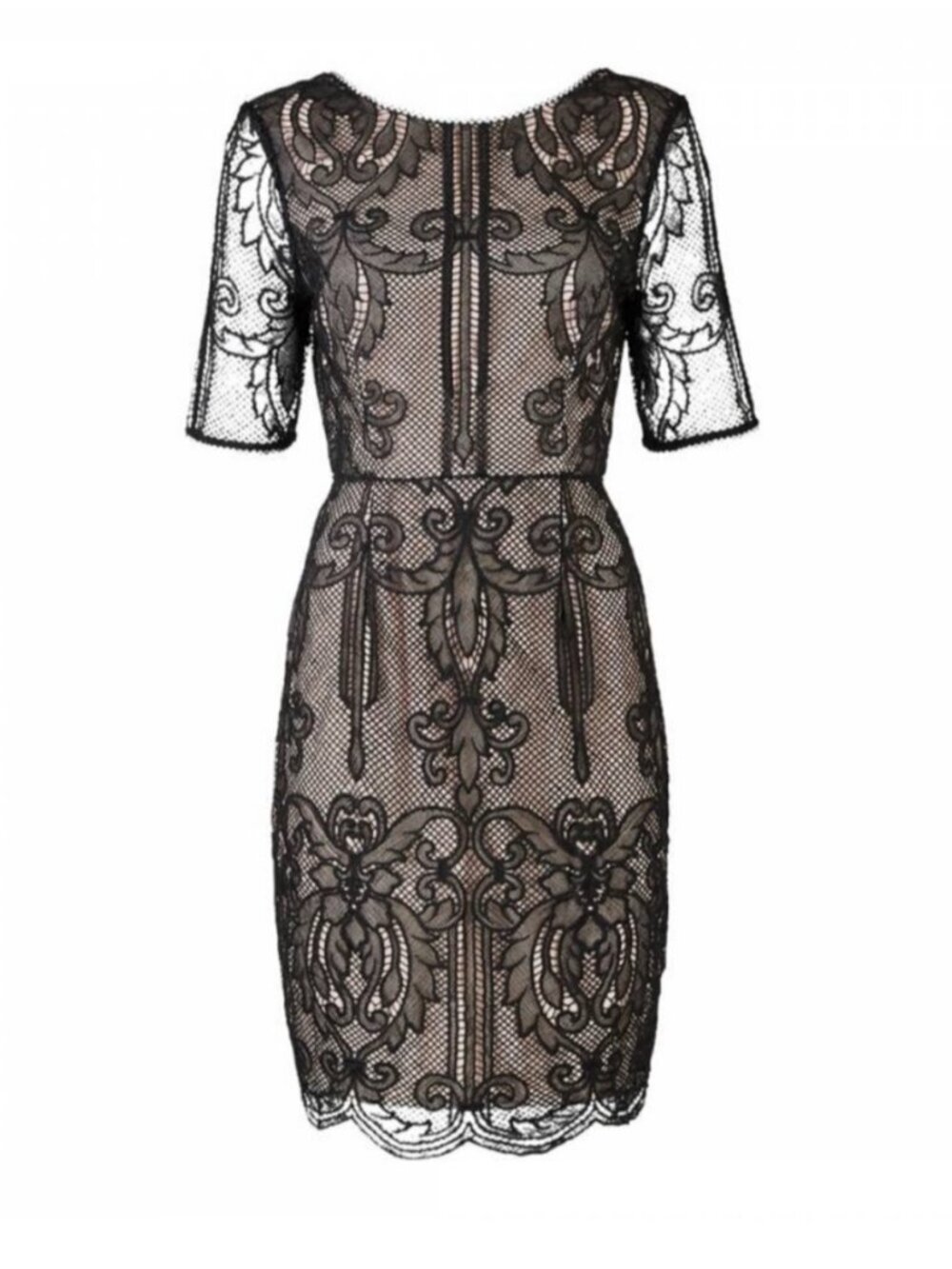 REISS Zola Lace Sheath Dress Size 8 Black Cream Neutral - Picture 4 of 13